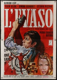 4w995 WIDOW COUDERC Italian 2p 1971 great art of Alain Delon with gun by Rodolfo Gasparri!