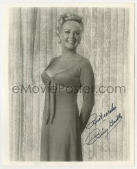4x111 BETTY GRABLE signed deluxe 8x10 fan club photo 1970s full-length smiling in low-cut dress!