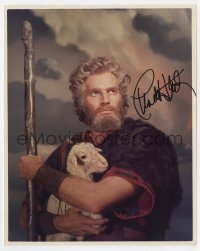 4x678 CHARLTON HESTON signed color 8x10 REPRO still 1980s as Moses with lamb from Ten Commandments!