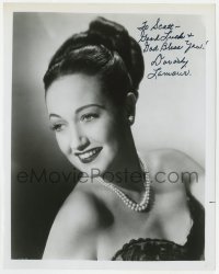4x765 DOROTHY LAMOUR signed 8x10.25 REPRO still 1980s smiling portrait in strapless gown & pearls!