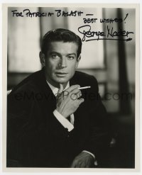 4x789 GEORGE NADER signed 8.25x10 REPRO 1980s great smoking portrait of the handsome leading man!