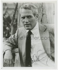 4x856 PAUL NEWMAN signed 8x10 REPRO still 1980s great c/u of the leading man wearing suit & tie!