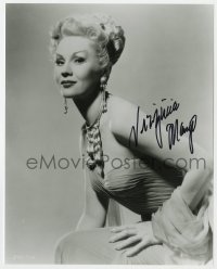 4x881 VIRGINIA MAYO signed 8x10 REPRO still 1980s sexy seated portrait in strapless gown & jewelry!