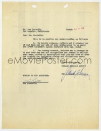 4x081 LOU COSTELLO signed contract 1956 ending his contract with the Edward Sherman talent agency!