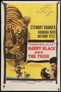 4x060 HARRY BLACK & THE TIGER signed 1sh 1958 by Stewart Granger, cool close up art of tiger!