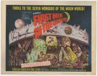 4x037 FIRST MEN IN THE MOON signed TC 1964 by Ray Harryhausen, H.G. Wells, fantastic sci-fi art!