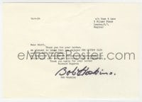 4x087 BOB HOSKINS signed letter 1984 pleased that his fan liked The Long Good Friday & Cotton Club!