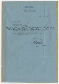 4x106 RODDY MCDOWALL signed letter 1965 thanking Bill Thomas of the Western Costume Company!