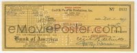 4x168 CECIL B. DEMILLE signed 3x8 canceled check 1947 paid $203.60 from his production company!
