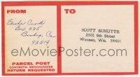 4x192 ELISHA COOK JR. signed 3x6 address label 1970s sending autographed item to one of his fans!