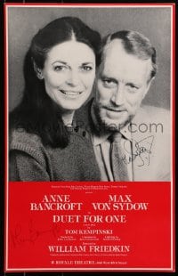 4x015 DUET FOR ONE signed stage play WC 1981 by BOTH Anne Bancroft AND Max Von Sydow!