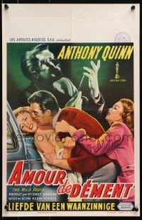 4y051 WILD PARTY Belgian 1956 wild artwork of Anthony Quinn attacking woman!