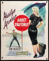 4y149 BUS STOP French 18x22 1956 Geleng art of Don Murray w/lasso & sexy Marilyn Monroe!