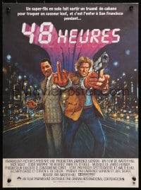 4y131 48 HRS. French 15x21 1983 Bysouth art of Nick Nolte w/gun & Eddie Murphy giving the finger!