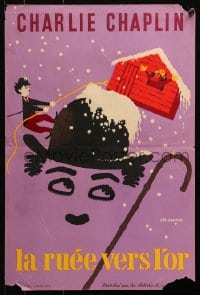 4y179 GOLD RUSH French 15x23 R1950s Charlie Chaplin classic, cool Kouper artwork!