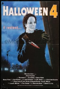 4y184 HALLOWEEN 4 French 16x24 1990 cool different Micollet art of Michael Myers with bloody knife!