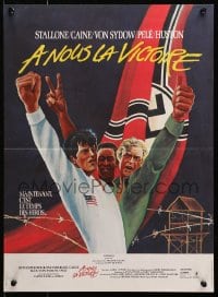 4y243 VICTORY French 15x21 1981 Huston, cast art of soccer players Stallone, Caine & Pele by Siry!