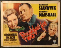 4y727 BREAKFAST FOR TWO style B 1/2sh 1937 image of Barbara Stanwyck & Herbert Marshall, ultra-rare!