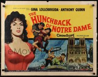 4y813 HUNCHBACK OF NOTRE DAME style A 1/2sh 1957 Anthony Quinn as Quasimodo, sexy Gina Lollobrigida!