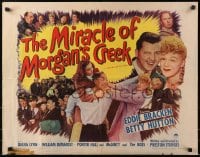 4y869 MIRACLE OF MORGAN'S CREEK style A 1/2sh 1943 Preston Sturges, Eddie Bracken & Betty Hutton!