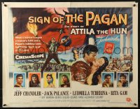 4y932 SIGN OF THE PAGAN style B 1/2sh 1954 cool art of Jack Palance as Attila the Hun, Jeff Chandler