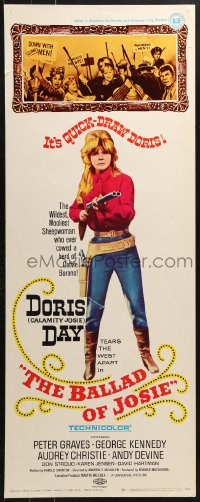 4y461 BALLAD OF JOSIE insert 1968 cool full-length art of quick-draw Doris Day pointing shotgun!
