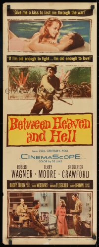4y469 BETWEEN HEAVEN & HELL insert 1956 barechested Robert Wagner romances sexy Terry Moore!