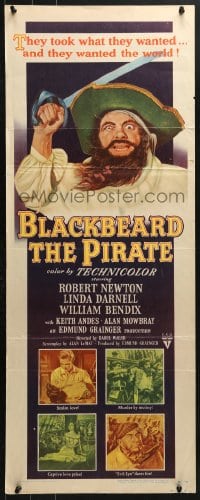 4y471 BLACKBEARD THE PIRATE insert 1952 great close-up art of Robert Newton in the title role!