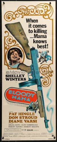4y477 BLOODY MAMA insert 1970 Roger Corman, AIP, crazy gangster Shelley Winters w/tommy gun!