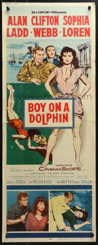 4y484 BOY ON A DOLPHIN insert 1957 art of Alan Ladd & sexiest Sophia Loren, Clifton Webb!