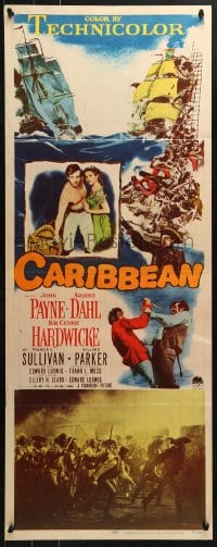 4y492 CARIBBEAN insert 1952 barechested pirate John Payne & sexy Arlene Dahl!