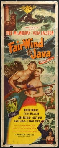 4y524 FAIR WIND TO JAVA insert 1953 Kane, art of Fred MacMurray & sexy Vera Ralston in South Seas!