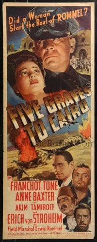 4y529 FIVE GRAVES TO CAIRO insert 1943 Billy Wilder, c/u of Nazi Erich von Stroheim & Anne Baxter!