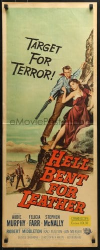 4y550 HELL BENT FOR LEATHER insert 1960 art of Audie Murphy with shotgun protecting Felicia Farr!