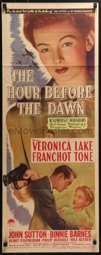 4y555 HOUR BEFORE THE DAWN insert 1944 huge close up of Nazi spy Veronica Lake pointing gun!