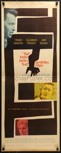 4y584 MAN WITH THE GOLDEN ARM insert R1960 Frank Sinatra is hooked, classic Saul Bass art & design!