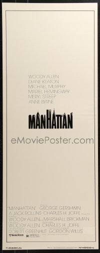4y585 MANHATTAN insert 1979 Woody Allen & Diane Keaton classic romantic comedy, cool title design!