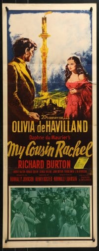 4y596 MY COUSIN RACHEL insert 1953 artwork of pretty Olivia de Havilland & Richard Burton!