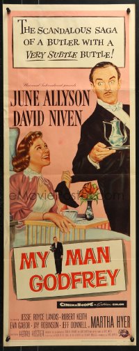 4y598 MY MAN GODFREY insert 1957 close up artwork of June Allyson & butler David Niven!