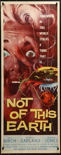 4y605 NOT OF THIS EARTH insert 1957 classic close up art of screaming Beverly Garland & alien monster!