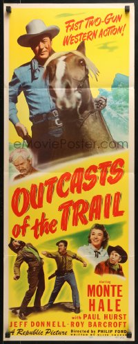 4y615 OUTCASTS OF THE TRAIL insert 1949 great images of cowboy Monte Hale in western action!
