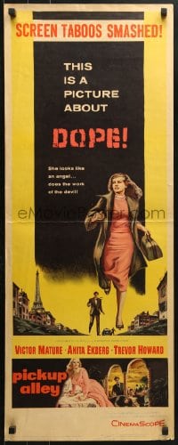 4y618 PICKUP ALLEY insert 1957 art of Anita Ekberg running, this is a picture about DOPE!