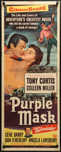 4y627 PURPLE MASK insert 1955 masked avenger Tony Curtis w/pretty Colleen Miller!