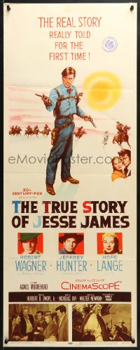 4y668 TRUE STORY OF JESSE JAMES insert 1957 Nicholas Ray, Robert Wagner, Jeffrey Hunter, Hope Lange