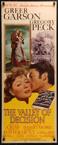 4y673 VALLEY OF DECISION insert 1945 art of pretty Greer Garson romanced by Gregory Peck!
