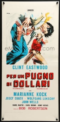 4y073 FISTFUL OF DOLLARS Italian locandina R1970s Sergio Leone classic, Tealdi art of Clint Eastwood!