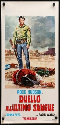 4y078 GUN FURY Italian locandina R1966 cowboy western close-up of Rock Hudson & dead guy by Casaro!
