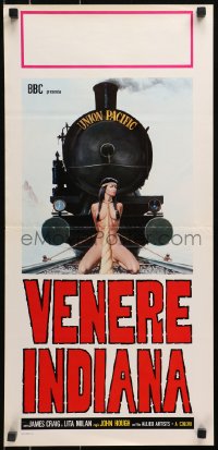 4y100 NAKED IN THE SUN Italian locandina R1970s different art of naked woman tied to tracks!