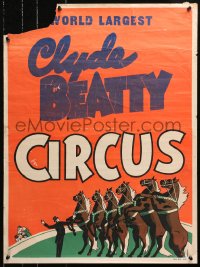 4z006 CLYDE BEATTY CIRCUS 21x28 circus poster 1950s art of trained horses performing, clowns!