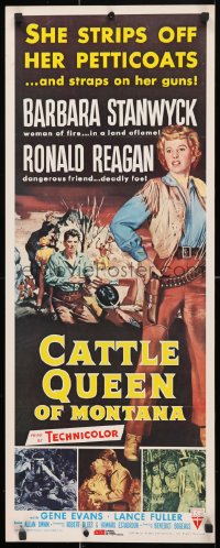 4z138 CATTLE QUEEN OF MONTANA 14x36 commercial poster 1981 full-length cowgirl Barbara Stanwyck, Ronald Reagan